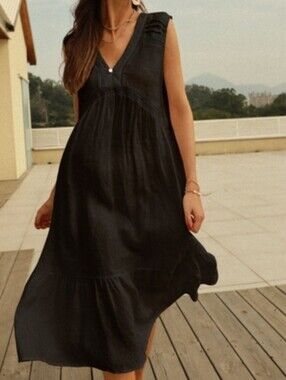 NWT - Hemp-Linen Frieeah Boutique Black Midi Nightgown Dress - Size XL